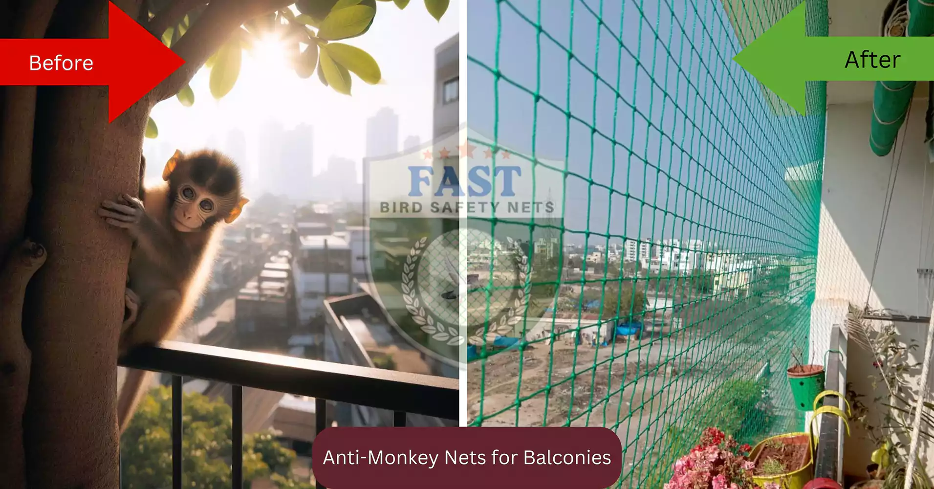 Green Nylon Anti Monkey Net for Balconies